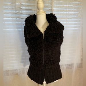 ETCETERA VEST Black Wool & Alpaca, RARE! Sz Large, Front Upper and Lower Zipper